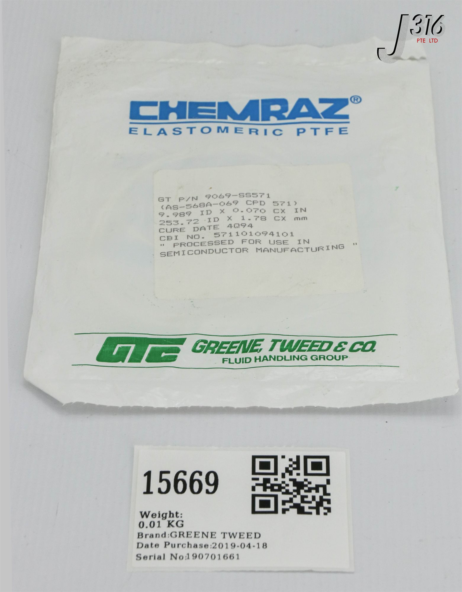 15669 GREENE TWEED CHEMRAZ O-RING, AS-568A-069 CPD 571 (NEW) 9069